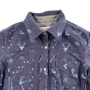 Legendary Whitetails Shirt Womens Large Navy Deer Hunting Print Cotton Flannel